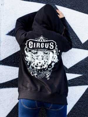 UNISEX Zip Through Hoodie / Ladies : Circus Of Suffering. Exploitation not entertainment