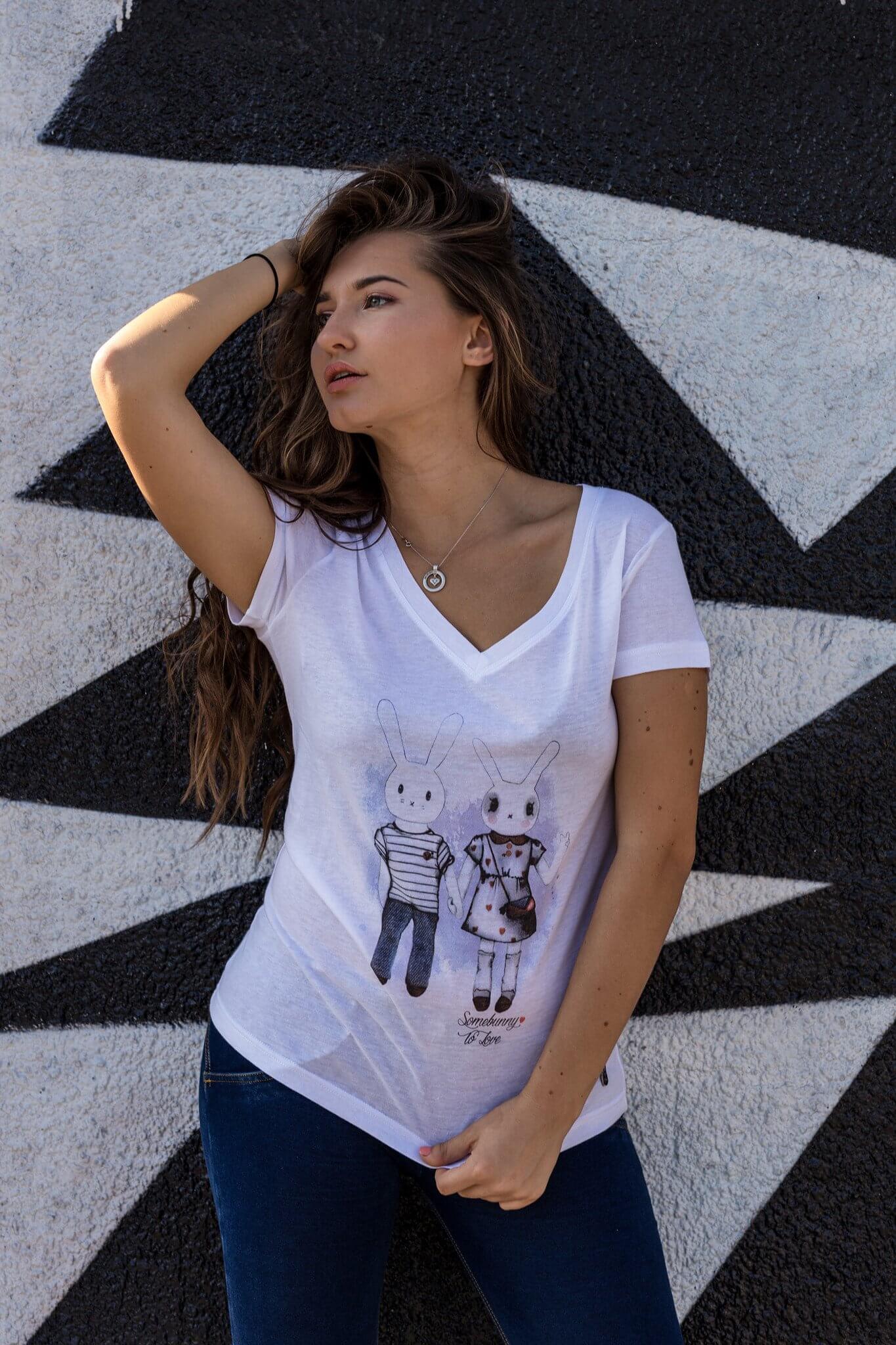 Women's Tshirt : Somebunny To Love White