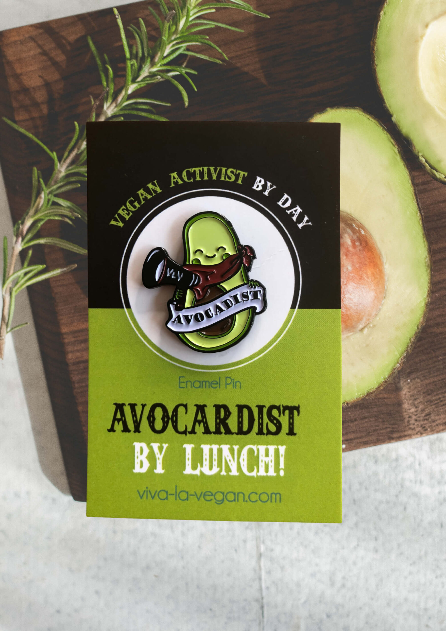 28mm Statement Enamel Pin: Avocadist by Eco ethical brand Viva La Vegan