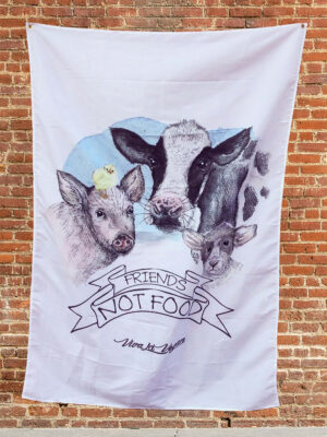 Vegan statement flag- friends not ffod design by Eco-ethical brand Viva La Vegan