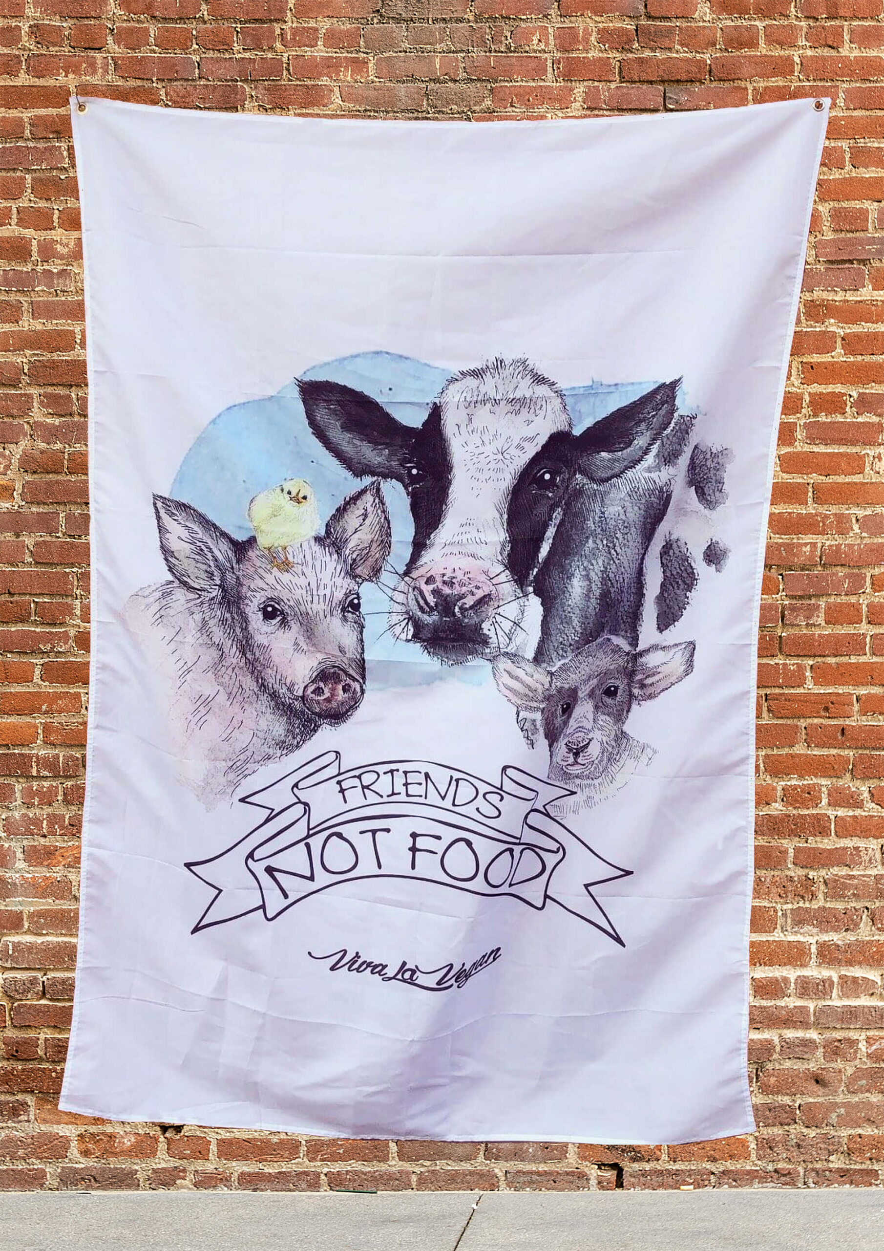 Vegan statement flag- friends not ffod design by Eco-ethical brand Viva La Vegan