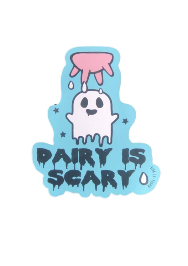 Vinyl Vegan Sticker - Dairy Is Scary by eco ethical brand Viva La Vegan