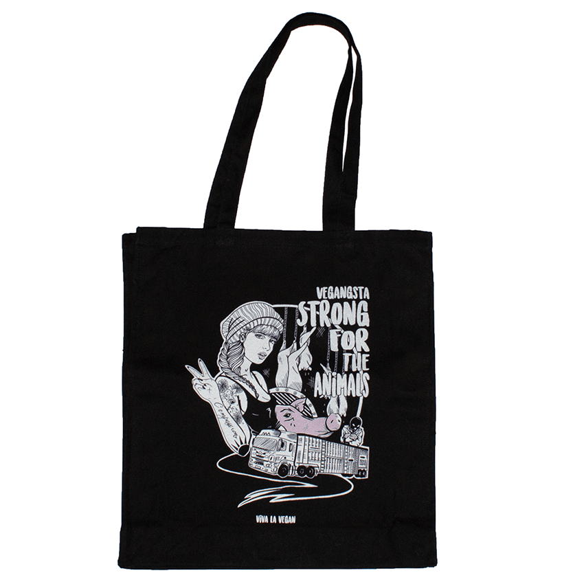 Strong For The Animals. Black Organic Canvas Shopper