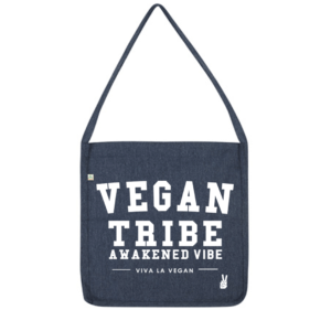 Vegan Tribe Bag made with recycled water bottles in colour navy by eco ethical brand viva la vegan
