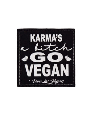 Printed Patch Square - Karma's A B*tch. Go Vegan patch by eco ethical brand Viva La Vegan