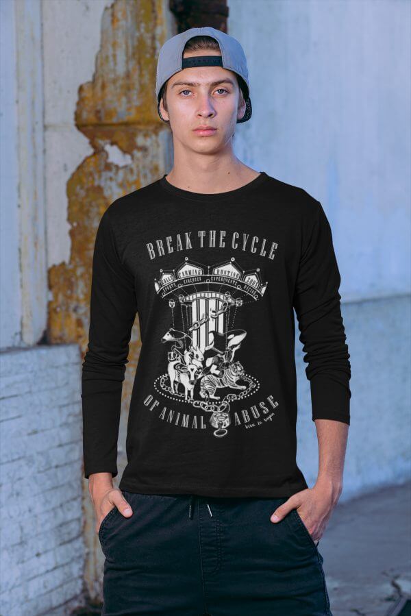 Unisex longsleeve tshirt. Break the cycle of animal abuse by eco-ethical brand Viva La Vegan