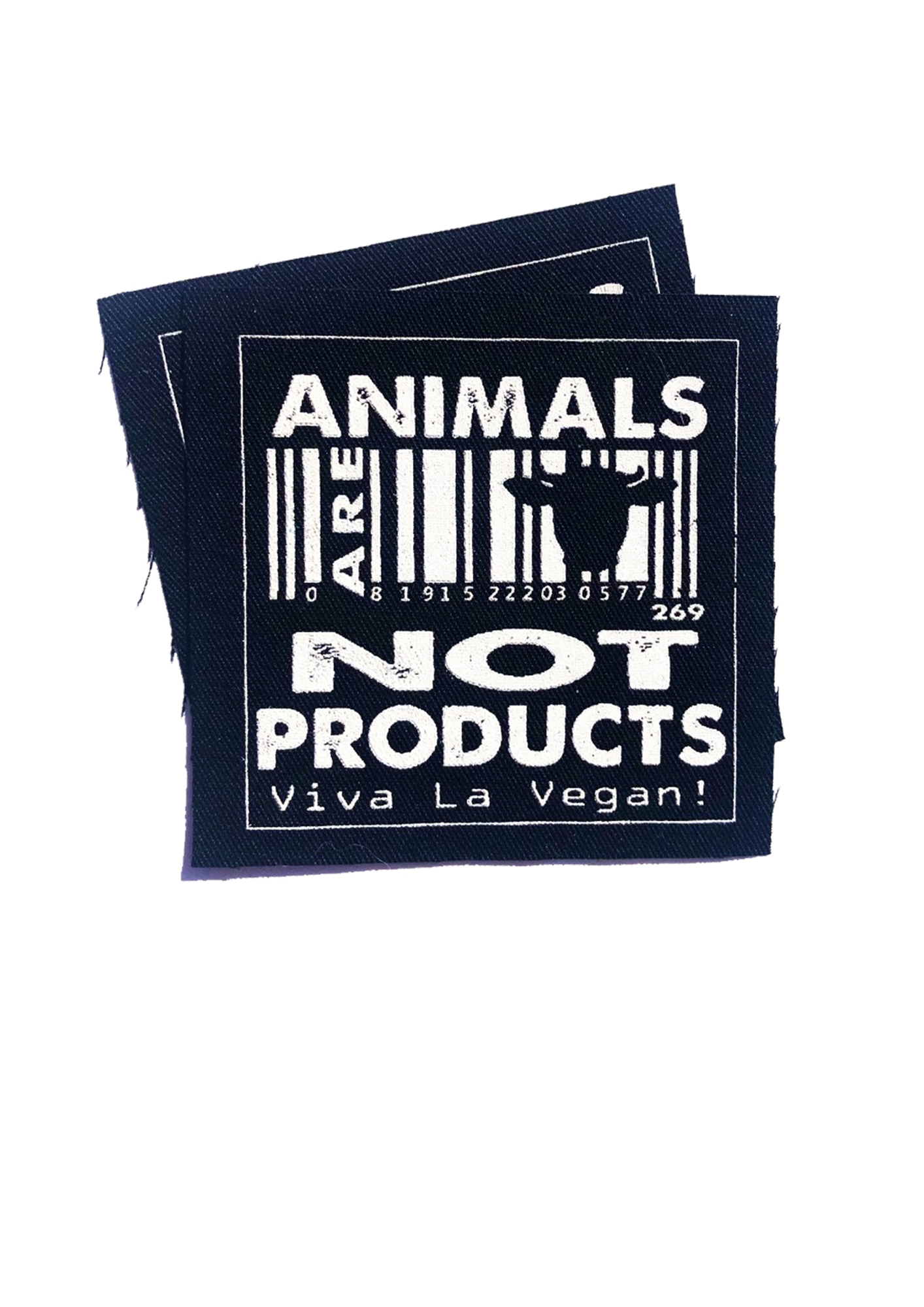 Animals are not products sew on patch by eco-ethical brand Viva La Vegan