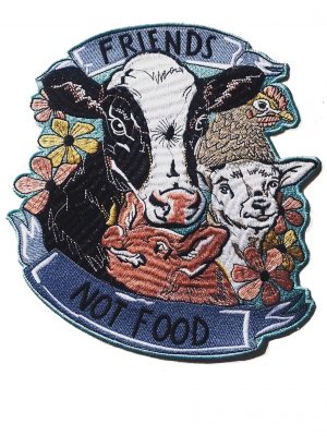 Embroidered charity patch XL , friends not food by eco-ethical brand Viva La Vegan