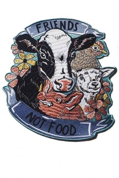 Embroidered charity patch XL , friends not food by eco-ethical brand Viva La Vegan