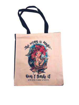 Mermaid bag with contrast black handles and gusset. by eco ethical brand Viva La Vegan