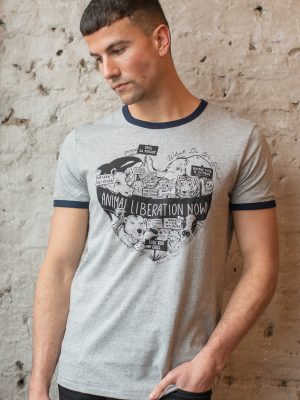 male model wearing unisex style animal liberation designed t shirt