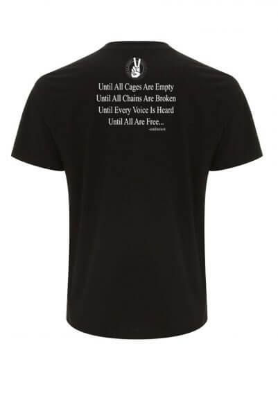 A flat lay picture of eco-ethical brand Viva-La-Vegan's black unisex Break the cycle t-shirt