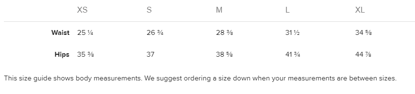 leggings sizing chart
