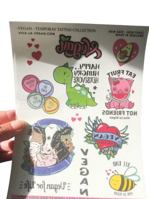 A5 sheet ofCute Vegan temporary tattoos by eco-ethical brand Viva La Vegan sheet