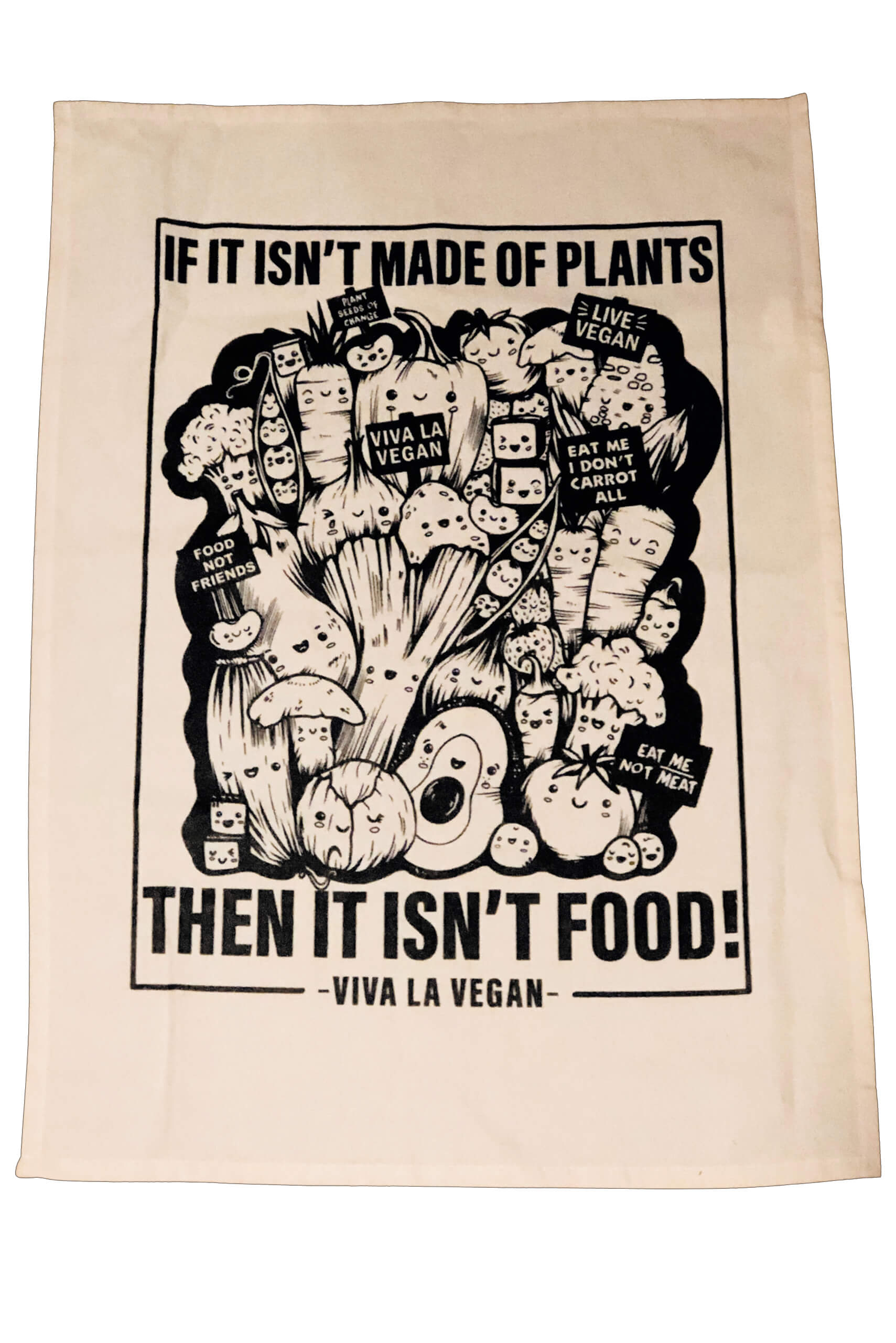 Vegan Tea Towel. 100% cotton. Vegetable print by eco-ethical brand Viva La Vegan