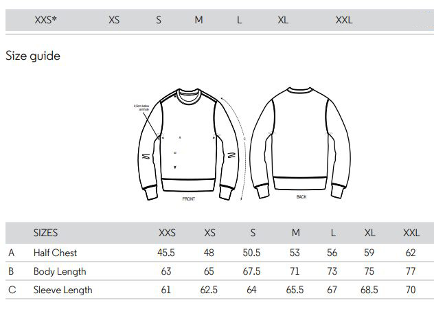 sweatshirt size spec