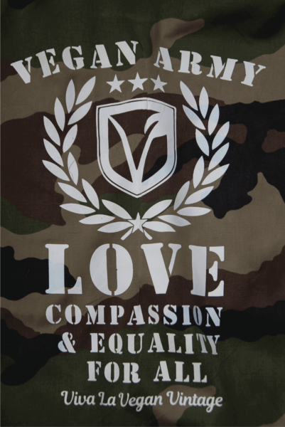 "Vegan Army" Print on Camo Jacket