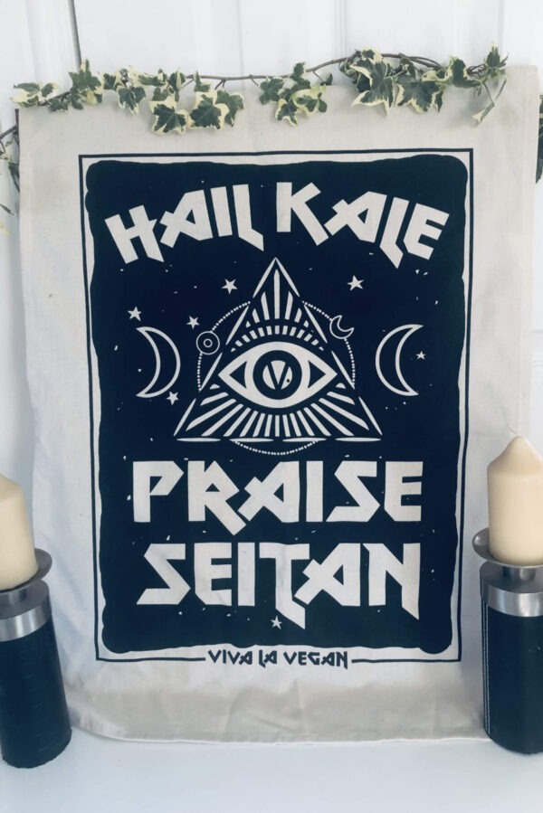 Hail Kale - Praise Seitan Vegan Tea towel full design. By eco ethical brand Viva La Vegan