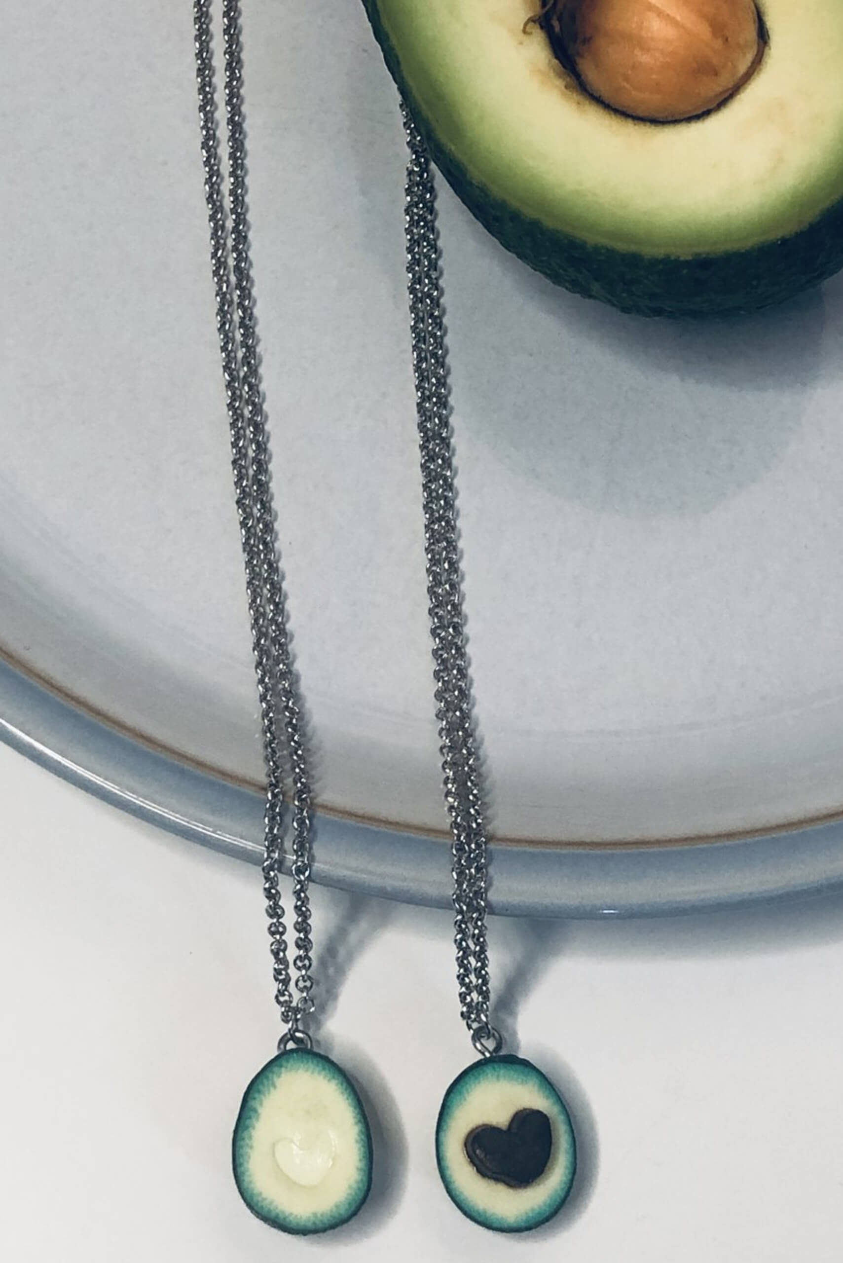 Avocado friendship necklace set made out of polywer clay by eco ethical brand Viva La Vegan