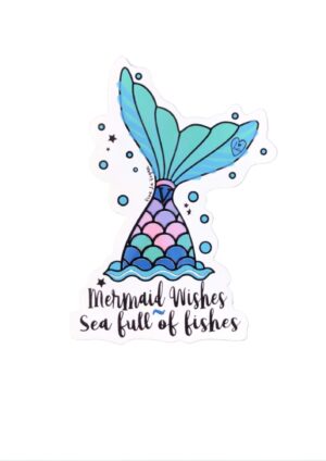 Mermaid Wishes A Sea Full Of Fishes Sticker by eco ethical brand Viva La Vegan