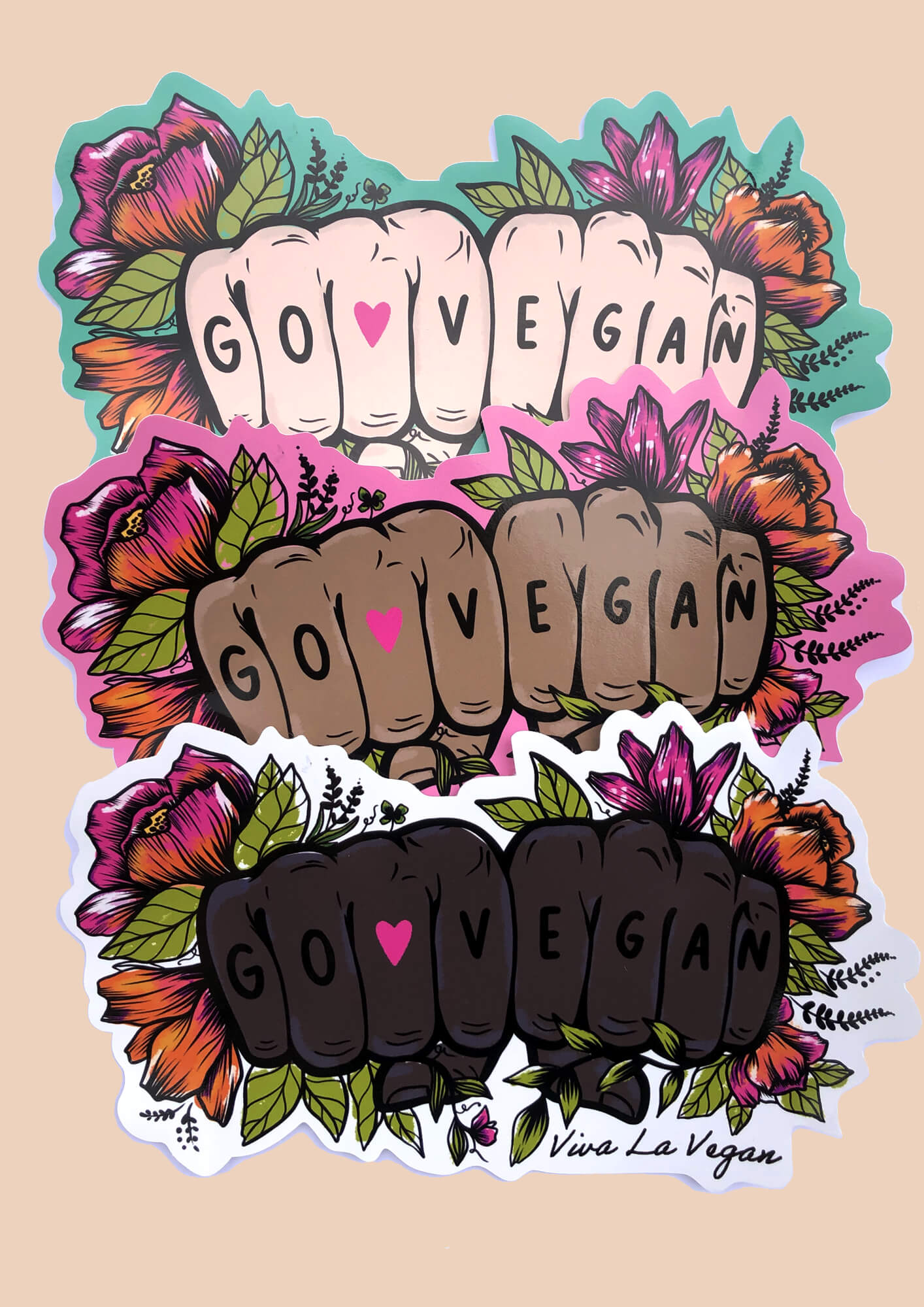 Go Vegan Tattoo Hands Vinyl Stickers by Viva La Vegan