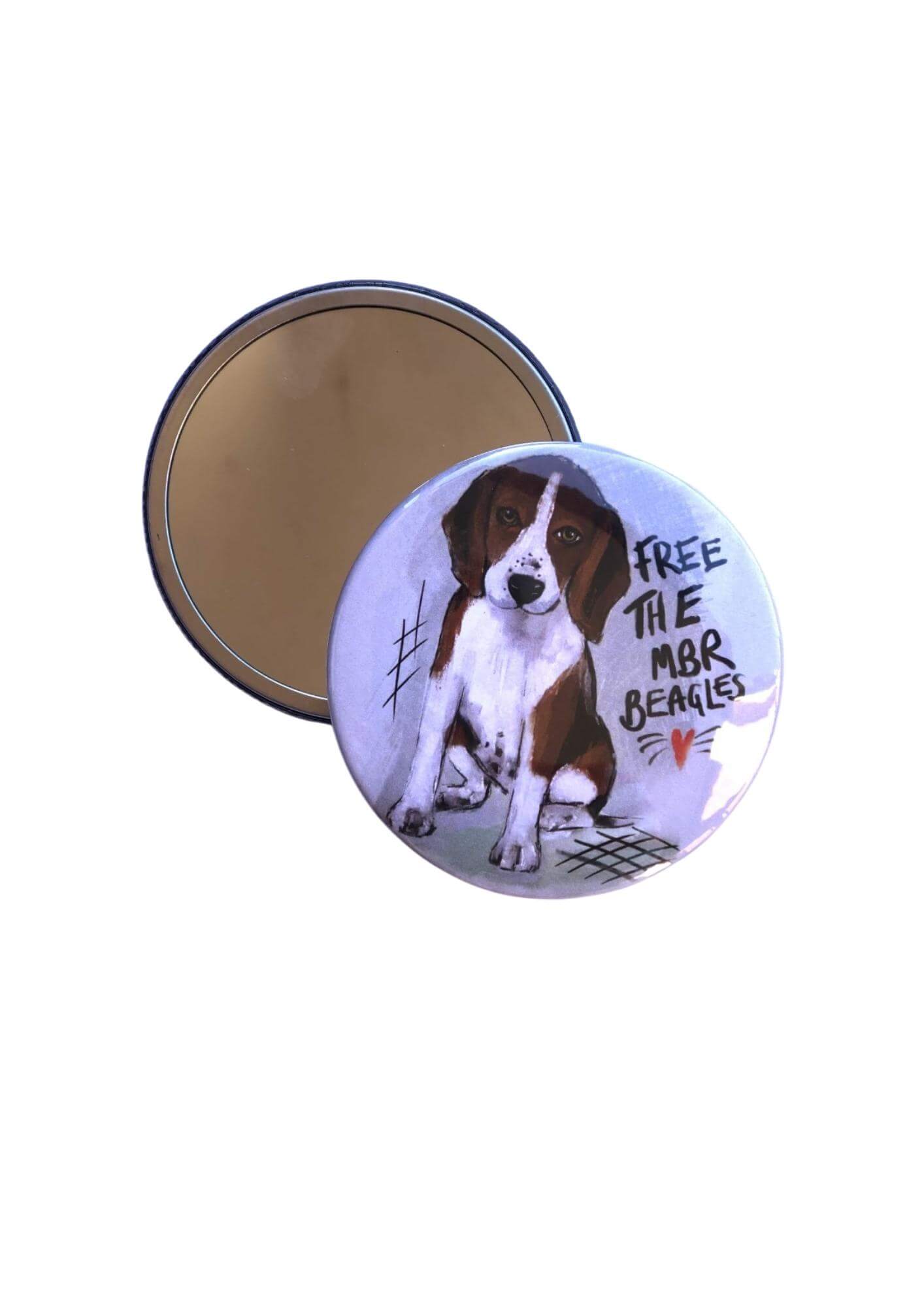 Painted beagle. size 76mm pocket mirror in packet By Viva La Vegan
