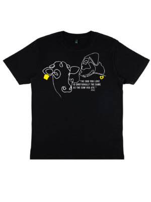 Flat lay of Moby quote Vegan by Viva La vegan Tshirt black