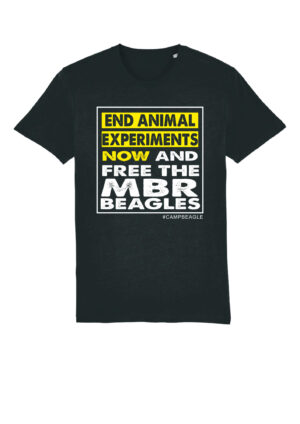 End Animal Experiments NOW and Free The MBR Beagles Back with yellow and white square print by Viva La Vegan