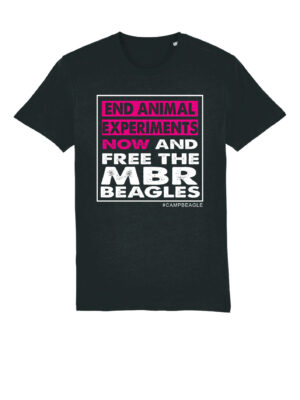 End Animal Experiments NOW and Free The MBR Beagles Back with pink and white print by Viva La Vegan