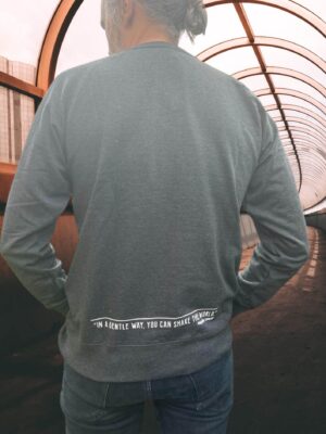 Man Human Kind unisex sweatshirt by Viva La Vegan. Back view. Lower back hem print