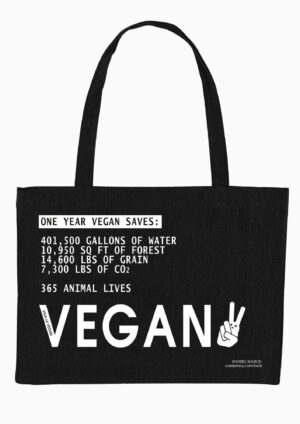 1 year vegan canvas shopper flat lay by Eco ethical brand Viva La Vegan