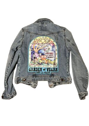 XL Garden of vegan patch. shown on the back of a size 6 denim jacket