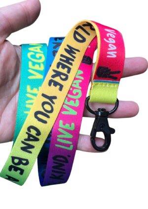 Printed rainbow coloured lanyard